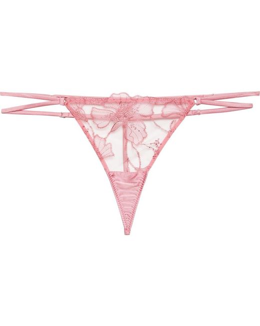 Fleur du Mal Pink Harper Embroidered G-String