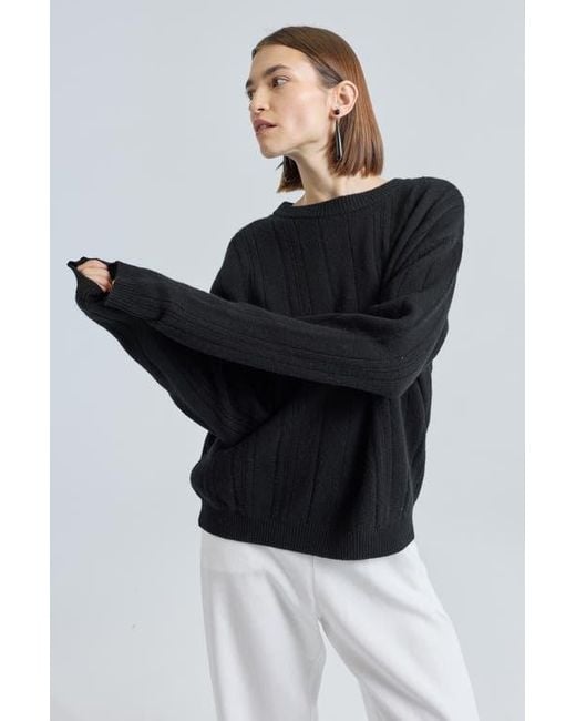 ALMINA CONCEPT Black Ribbed Wool Crewneck Sweater