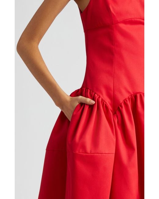 Sandy Liang Red Cricket Cutout Pleated Midi Dress
