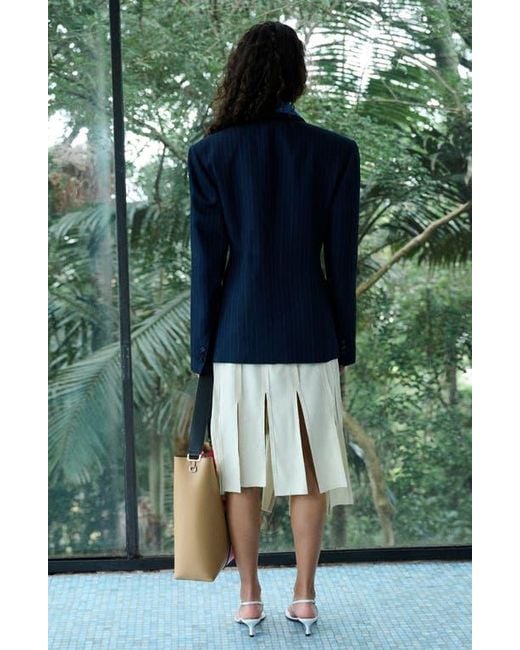 Mango Blue Belted Pinstripe Jacket