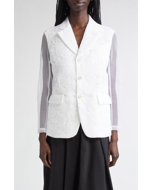 Comme des Garçons White Single Breasted Floral Tulle & Mesh Blazer