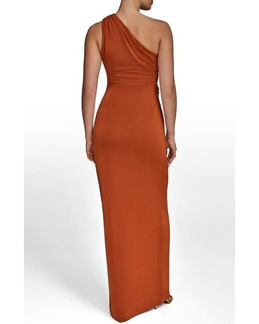 Donna Karan Red One-Shoulder Stretch Jersey Gown