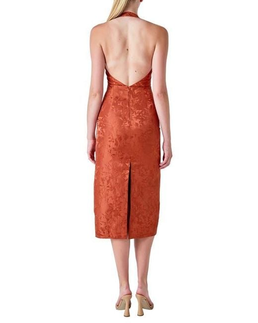 Endless Rose Floral Jacquard Halter Neck Dress in Red | Lyst