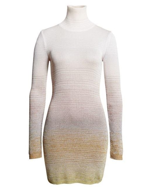 Missoni White Ombré Stripe Long Sleeve Turtleneck Mini Sweater Dress