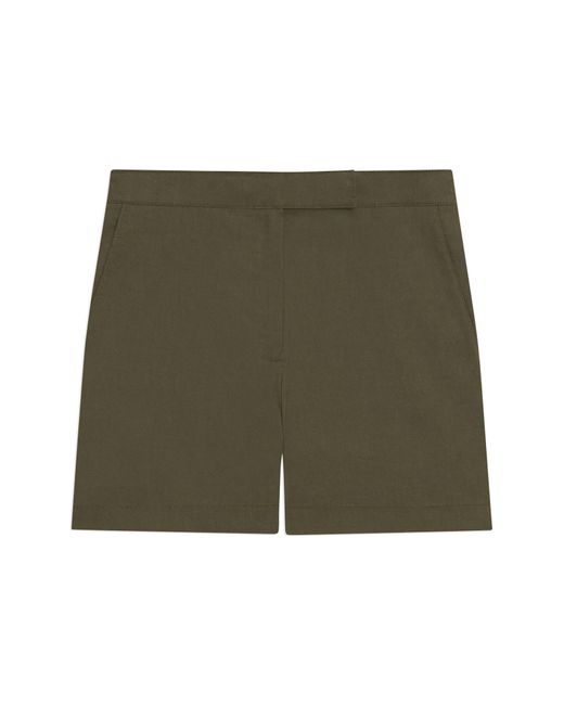 Theory Green Good Tab Waist Linen Blend Shorts