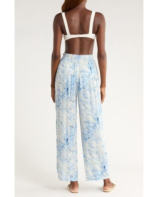 Elan Blue Print Cover-Up Wrap Pants