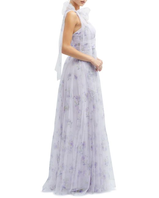 Dessy Collection Purple Floral Tulle One-shoulder Gown
