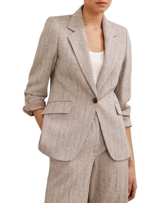 Reiss Natural Isla One-Button Herringbone Jacket