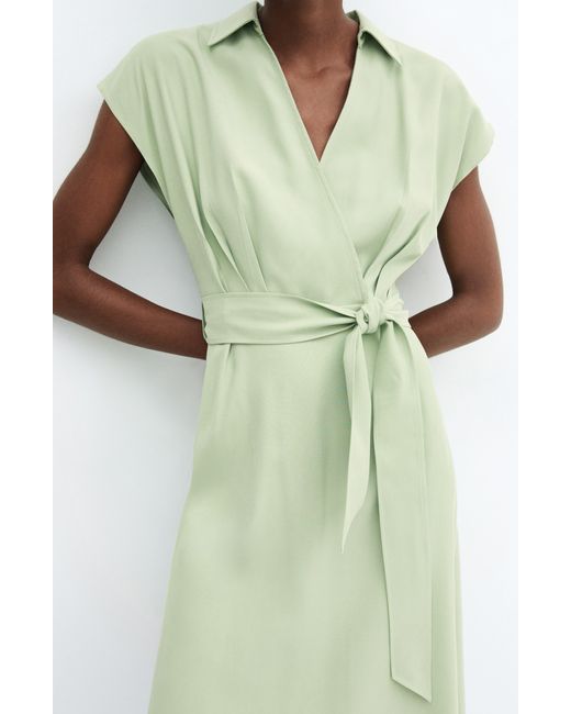Mango Green Faux Wrap Midi Dress