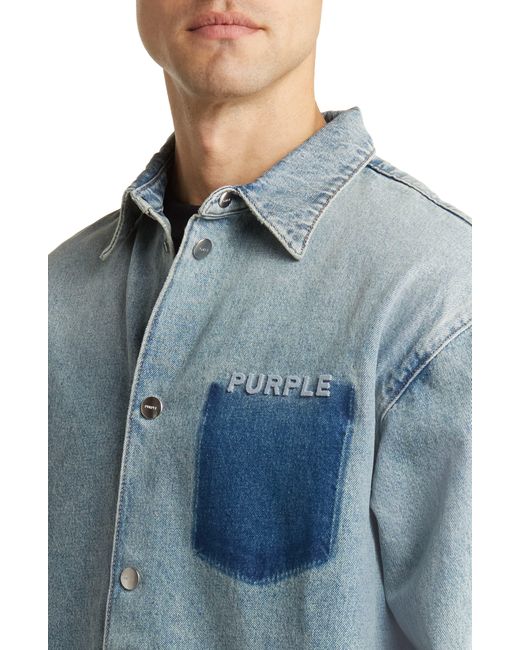 Purple Brand Blue Snap Front Denim Shirt Jacket for men