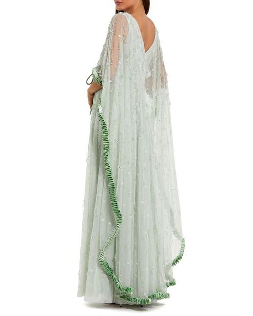 Mac Duggal Beaded Cape Sleeve Gown With Ruffled Trim Detail in Green | Lyst