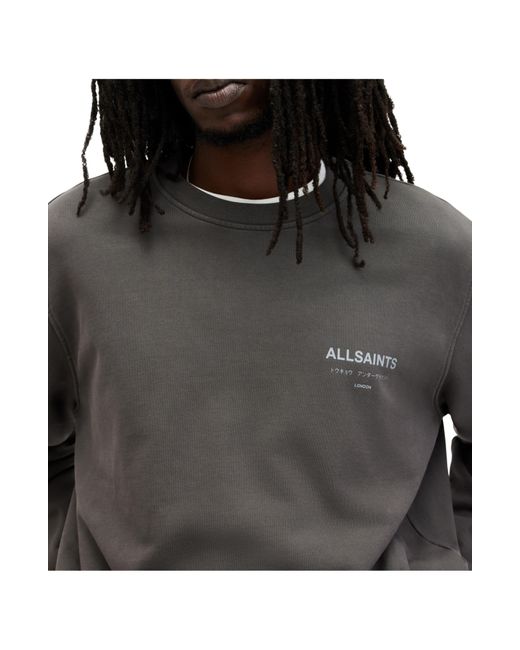 AllSaints Gray Underground Logo Organic Cotton Graphic Sweatshirt for men