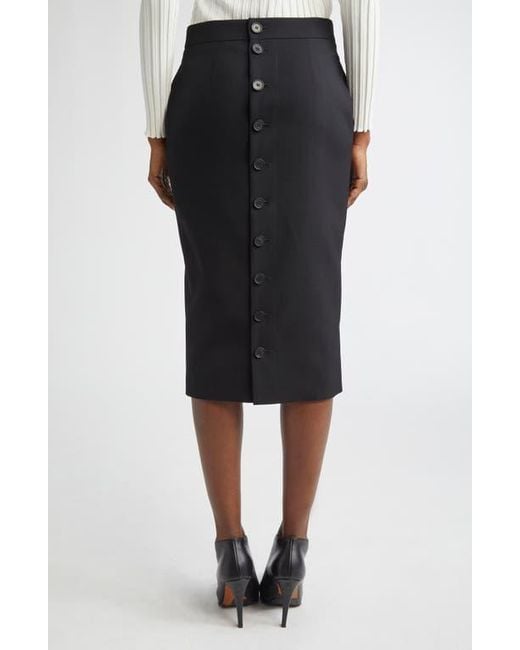 Alexander McQueen Black Back Button Wool Gabardine Pencil Skirt