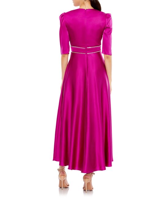 Mac Duggal Pink Rhinestone Trim Satin Gown