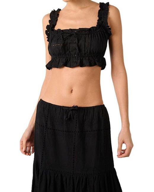 WeWoreWhat Black Ruffle Button Crop Top