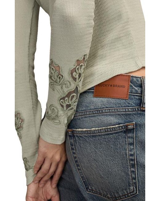 Lucky Brand Gray Cutwork Detail Cotton Rib Top