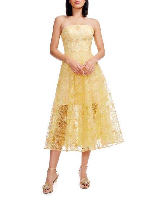 Dress the Population Yellow Kailyn Butterfly Lace Strapless Cocktail Dress