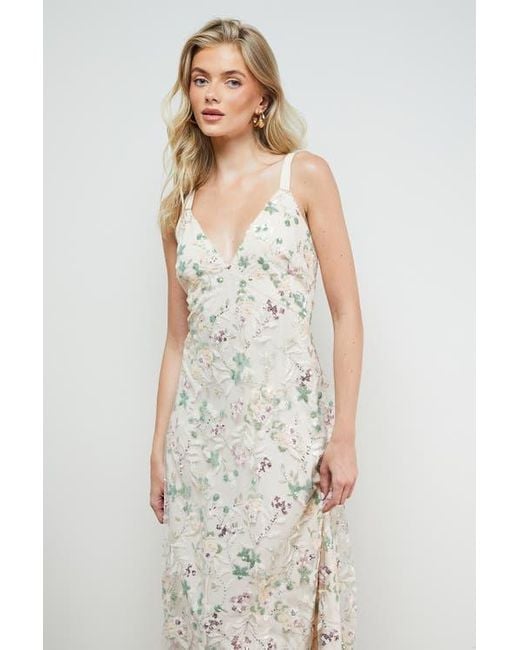 Oasis White Hand Embellished V-Neck Midi Dress