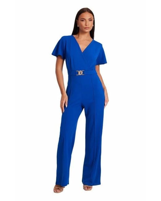 Quiz Blue Scuba Crepe Wrap Front Palazzo Jumpsuit