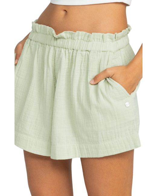Roxy Green What A Vibe Cotton Paperbag Waist Shorts