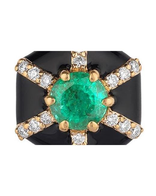 Goshwara Green Queen Hexagon Emerald & Diamond Stud Earrings