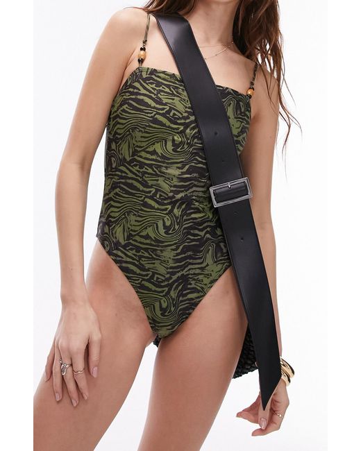 TOPSHOP Green Bead Detail One-piece Swimsuit