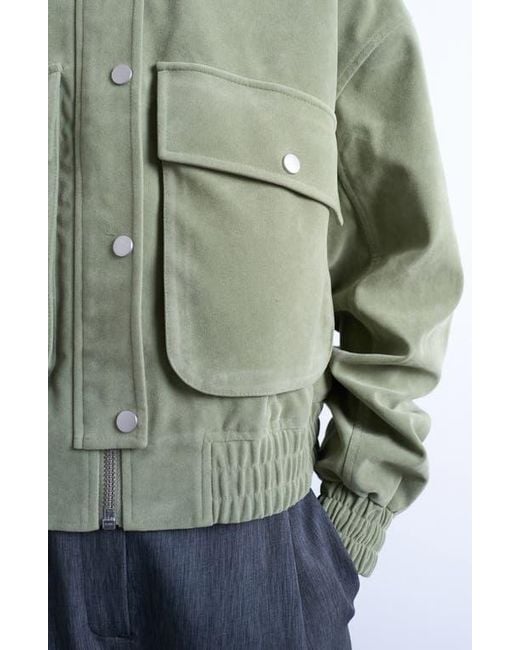TOPSHOP Green Crop Bomber Jacket