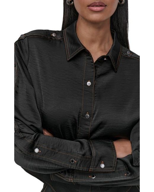 DKNY Black Glazed Crinkle Satin Button-Up Shirt