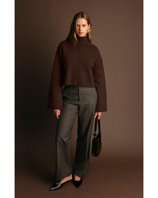 DELUC Brown Chuck Crop Funnel Neck Sweater