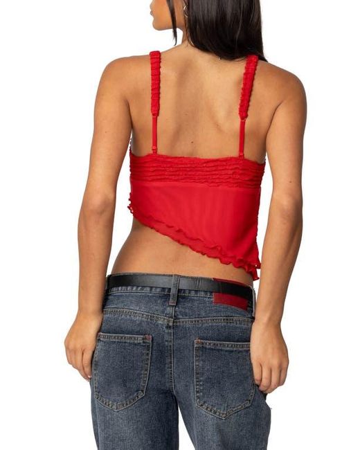 Edikted Red Ruffle Asymmetric Crop Top