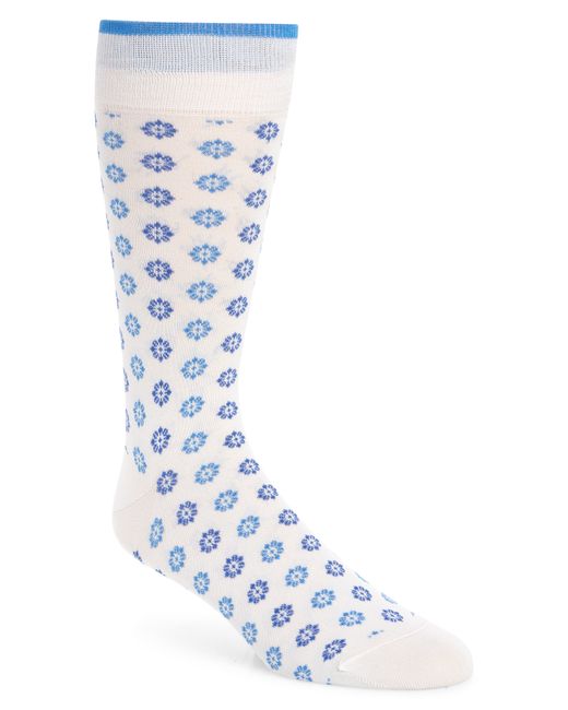 Bugatchi Blue Floral Mercerized Cotton Blend Dress Socks for men