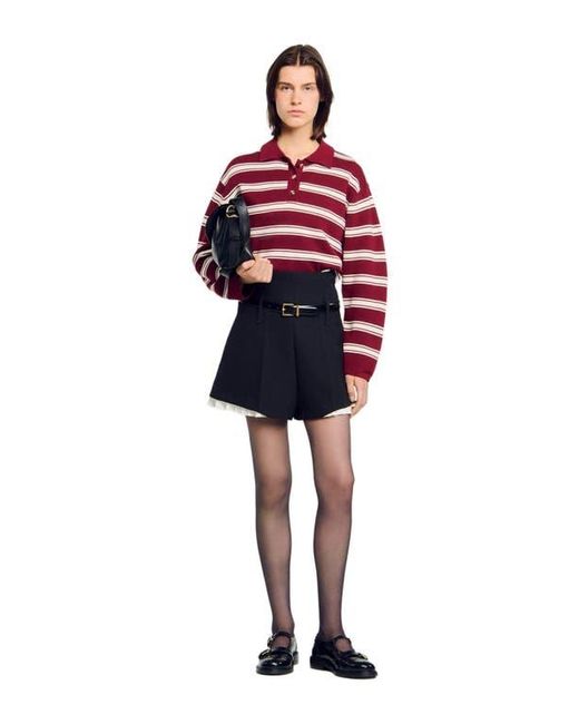 Sandro Red Wool Striped Polo Sweater