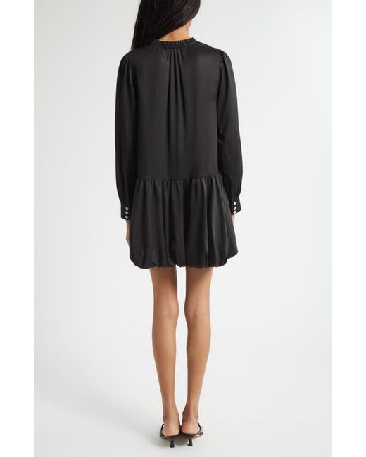 Cinq À Sept Black Valetta Bubble Hem Long Sleeve Satin Minidress