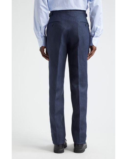 Thom Sweeney Blue Tailored Pleated Linen Pants for men