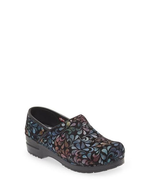 Sanita Black Plume Floral Print Clog