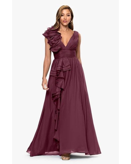 Xscape Evenings Purple Ruffle Organza Gown