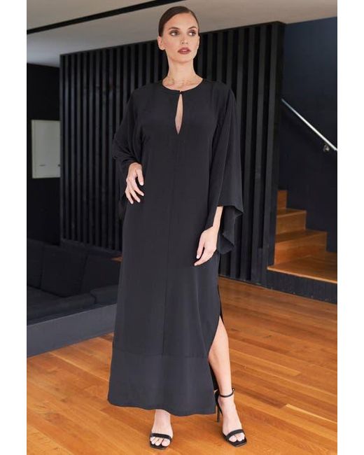 ocean + main Black Kimono Sleeve Silk Dress