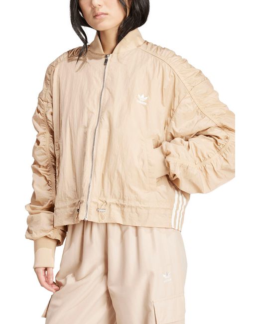 Adidas Originals Natural Oversize Ruched Sleeve Bomber Jacket