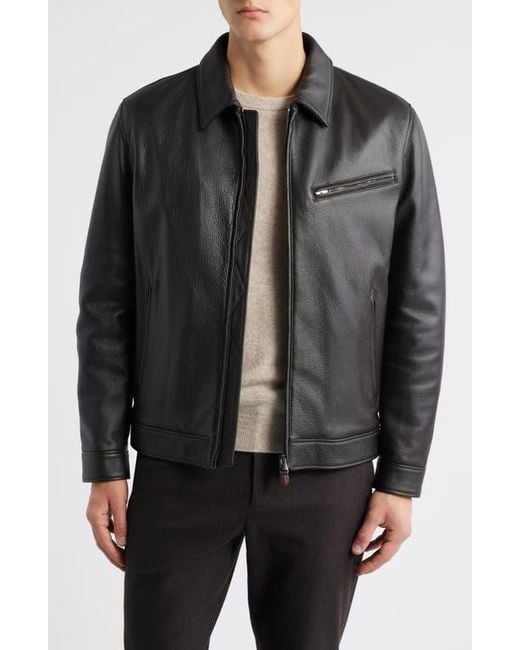 Canali Black Leather Jacket for men