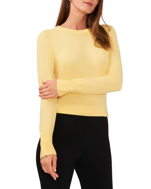 Halogen® Yellow Halogen(r) Button Cuff Crewneck Sweater