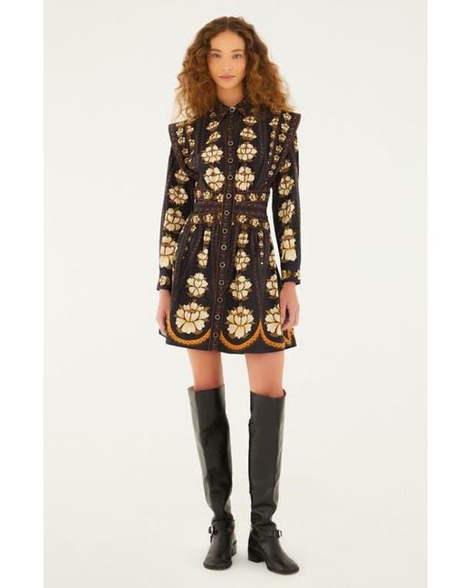 Farm Rio Brown Floral Long Sleeve Cotton Dress