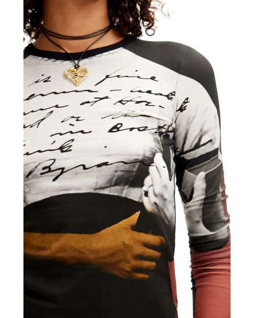 Desigual Gray Martina Long Sleeve Graphic T-shirt