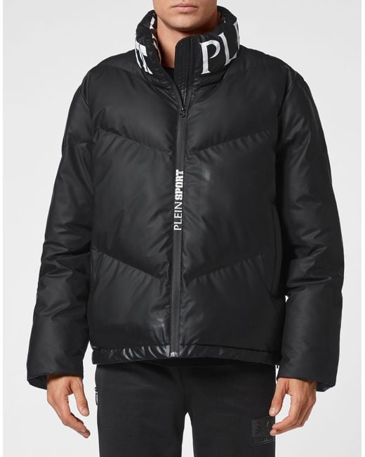 Philipp Plein Black Nylon Down Jacket Tiger for men