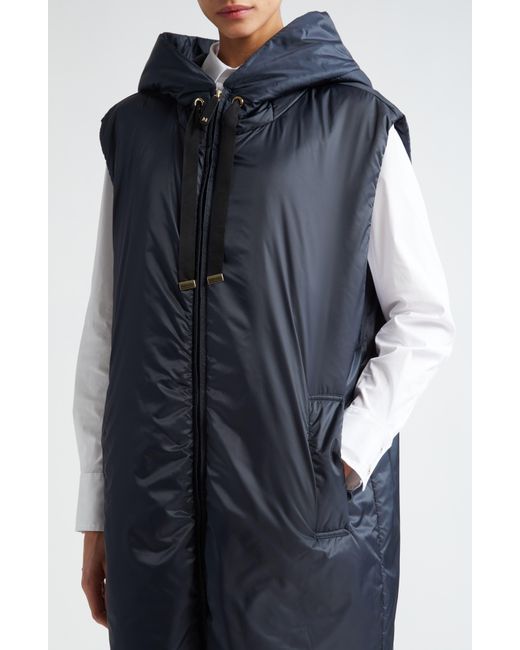 Max Mara Blue Water Resistant Cameluxe Padded Hooded Long Vest