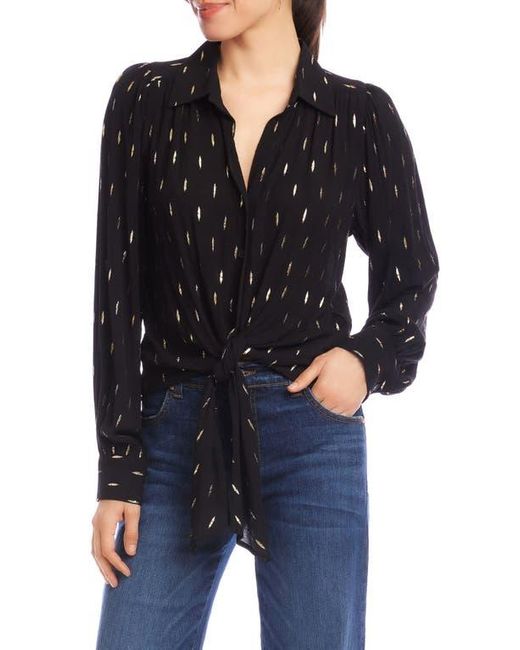 Karen Kane Black Metallic Tie Front Top