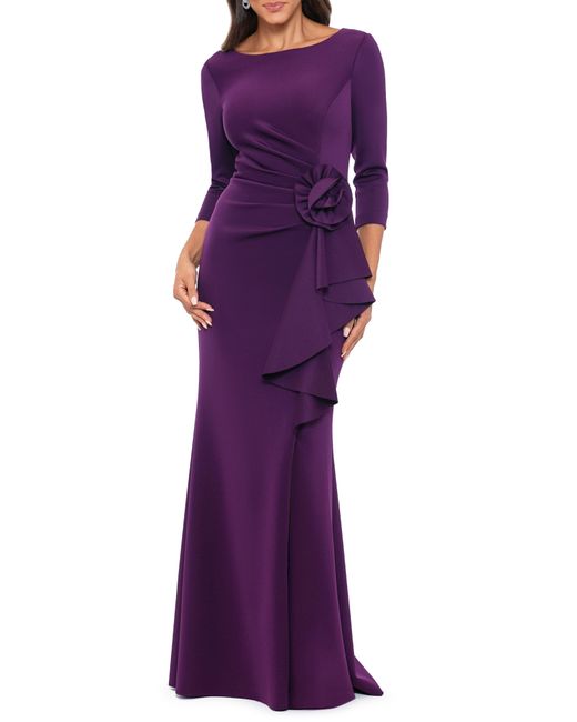 Xscape Purple Rosette Detail Sheath Gown