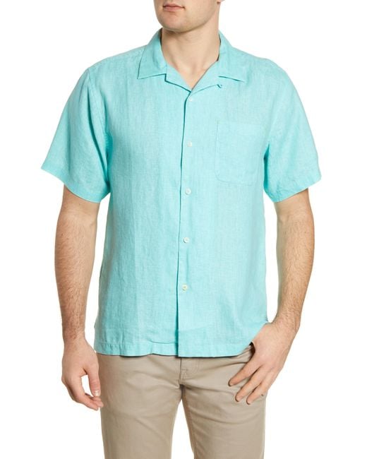 Tommy Bahama Sea Glass Short Sleeve Buttonup Linen Camp Shirt in Blue