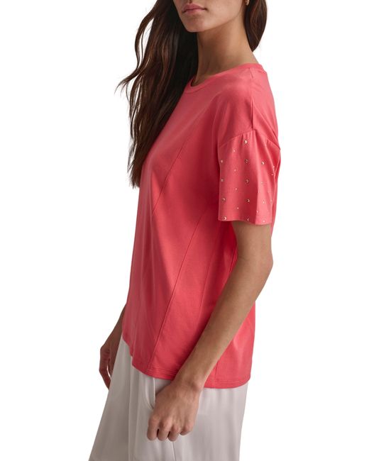 DKNY Red Rhinestone Sleeve T-shirt