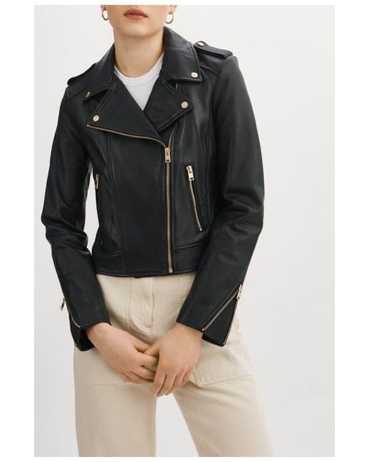 Lamarque Black Iconic Leather Biker Jacket