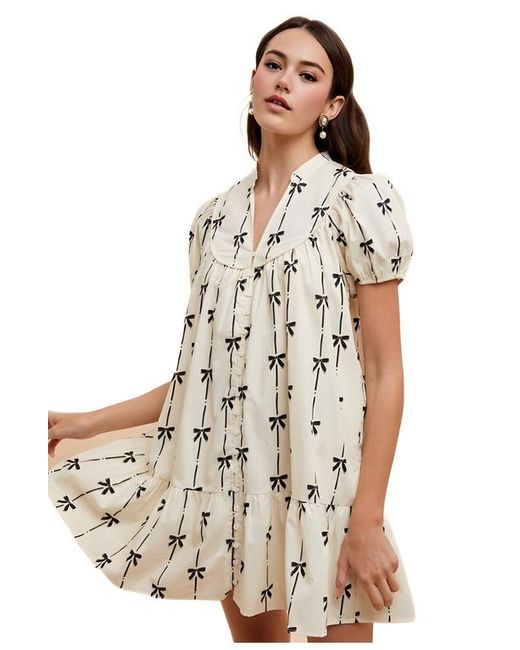 Knit & Lounge Multicolor Short Sleeve Bow Print Mini Dress